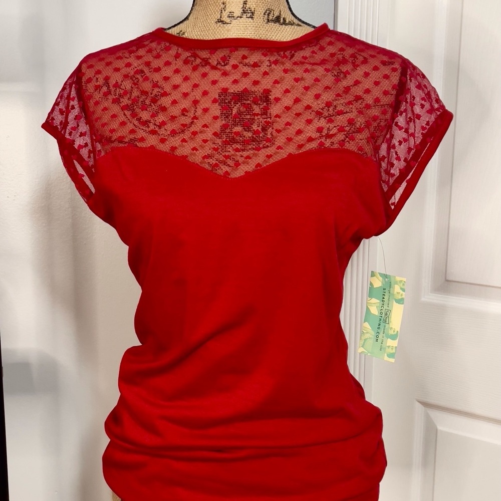 Cute Red Shirt with Hearts. NWT! Perfect for Valentine’s Day!! Vintage Look